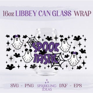 Spooktastic Libbey Can Glass 16oz SVG, Mouse Ears Ghosts Halloween Libbey Glass Svg, Magical Halloween Wrap Svg