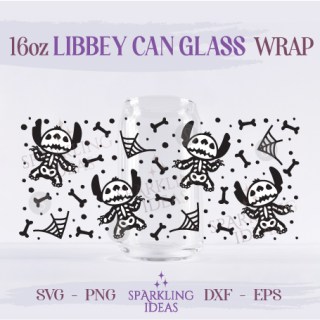 Stitch Bones Can glass wrap SVG 16oz, Skeleton Stitch Libbey Glass Can Svg, Halloween Stitch Can Wrap Svg, Halloween Skeleton SVG