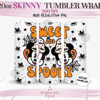 20 oz Skinny Tumbler Sweet and Spooky Wrap, Mouse Halloween Mug Tumbler, Mickey Halloween Digital PNG Sublimation