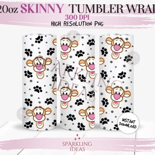 20 oz Skinny Tumbler Tigger Face Wrap, Tigger Inspired Tumbler, Honey Bear Friends Digital PNG Sublimation