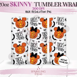 20 oz Skinny Tumbler Treat and Treats Pumpkins Wrap, Mickey Halloween Tumbler, Magical Halloween Digital PNG Sublimation