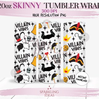 20oz Skinny Tumbler Villains Vibes Wrap, Villains Inspired Tumbler, Magical Villains Digital PNG Sublimation