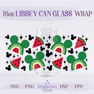 Watermelon Rainbow Ears Can Glass 16oz SVG, Watermelon Mickey Ears Libbey Svg, Summer Fruit Mouse Head Ears Svg, Fruit Mouse Head Inspired Wrap Svg