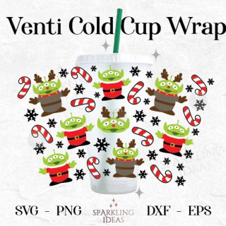 Alien Santa Reindeer Venti Cup 24oz No Hole Wrap SVG , Holiday Christmas Cold Cup Wrap Svg, Alien Reindeer Wrap Svg