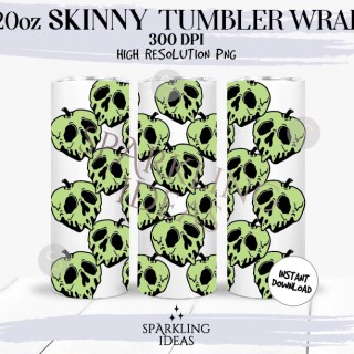 20oz Skinny Tumbler Green Poison Apple Wrap, Poison Apple Tumbler, Halloween Tumbler Digital PNG Sublimation