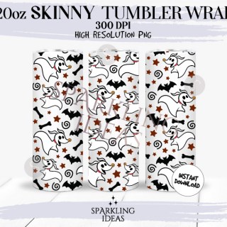 20 oz Skinny Tumbler Zero Wrap, Nightmare Before Christmas Tumbler, Jack Skellington Tumbler, Zero Digital PNG Sublimation