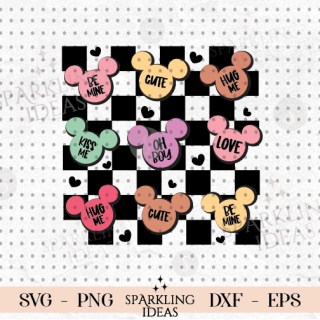 Checkered Valentine SVG, Mouse Head Valentine's Svg, Magical Valentines Svg, Valentines Vibes Svg, Happy Valentine's Day