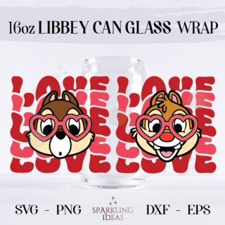 Valentine's Day 16oz Glass Can Wrap PNG, Valentine Can Wrap 16oz, Chipmunk Valentine's Day Can Wrap 16oz, Love Chipmunk Png, Cupid Vibes Png