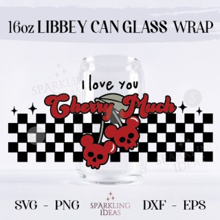 I love you Cherry Much Can Glass Wraps Svg, Valentines Svg, Mouse Valentine Svg, Retro Valentines Svg, Cute Mouse Cherry svg, 16 oz libbey glass can