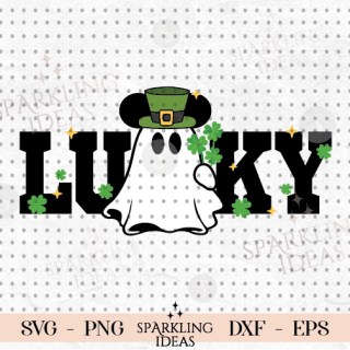 Lucky Ghost Mouse SVG, Mickey Ghost Shamrock SVG, Ghost Patrick's Day SVG, Saint Patrick's Day Party Svg, Lucky Ghost Svg, Irish Ghost Svg Png
