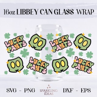 Lucky Pants Can glass wrap SVG 16oz, Patrick's Day SVG, St Patrick's Day Cartoon 16oz Libbey Glass Can Wrap Png, Lucky Mickey Coffee 16oz Glass Can Wrap Png