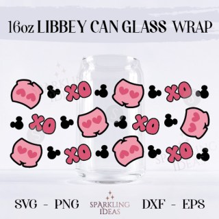Mouse Valentine Can Glass Wraps Svg, Valentines Svg, XO Mouse Svg, Retro Valentines Svg, Cute Mouse Pants svg, 16 oz libbey glass can