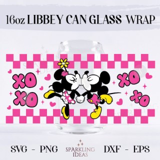 Mouse kissing Valentine LIBBEY Can glass wrap SVG 16oz, Valentines Libbey Glass Svg, Love Wrap svg, Mouse Valentine's day svg