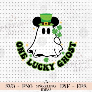 One Lucky Mickey Ghost SVG, Mouse Ghost Shamrock SVG, Ghost Patrick's Day SVG, Saint Patrick's Day Party Svg, Lucky Ghost Svg, Irish Ghost Svg Png