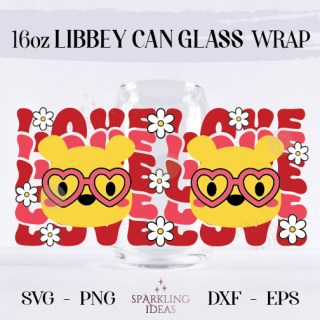 Love Pooh LIBBEY Can glass wrap SVG 16oz, Valentines Libbey Glass Svg, Love Wrap svg, Mouse Valentine's day svg