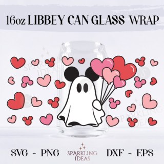 Valentine Ghost Can Glass Wraps Svg, Valentines Svg, Be My Boo Svg, Mouse Valentine Svg, Retro Valentines Svg, Cute Ghost svg, 16 oz libbey glass can
