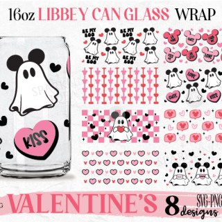 Valentine's Day Libbey 16oz Can SVG Bundle, Mouse Ghost Hearts Valentine Libbey Glass Svg, Magical Valentines Love Svg, Valentines Day Bundle Svg
